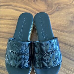 Karl Lagerfeld Black Quilted Slide Sandals